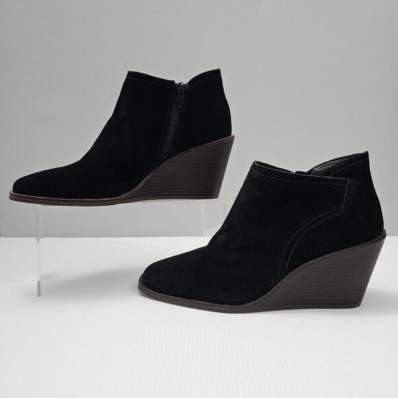 Lucky Brand Macawi Ankle Bootie Womens 9 Black Suede Wedge Square Toe Casual - Picture 2 of 16